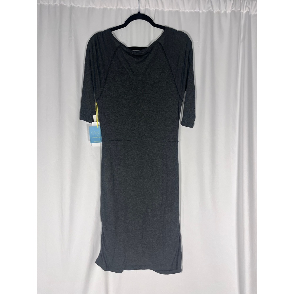 NWT CeCe Cynthia Steffe Charcoal Gray Ruched Bodycon Midi Dress Large - Picture 6 of 8